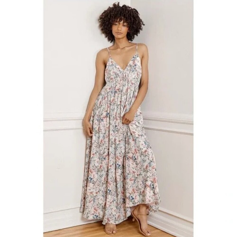 Lulus Renewed Romance Blush Pink Multi Floral Maxi Dress L - Picture 2 of 15